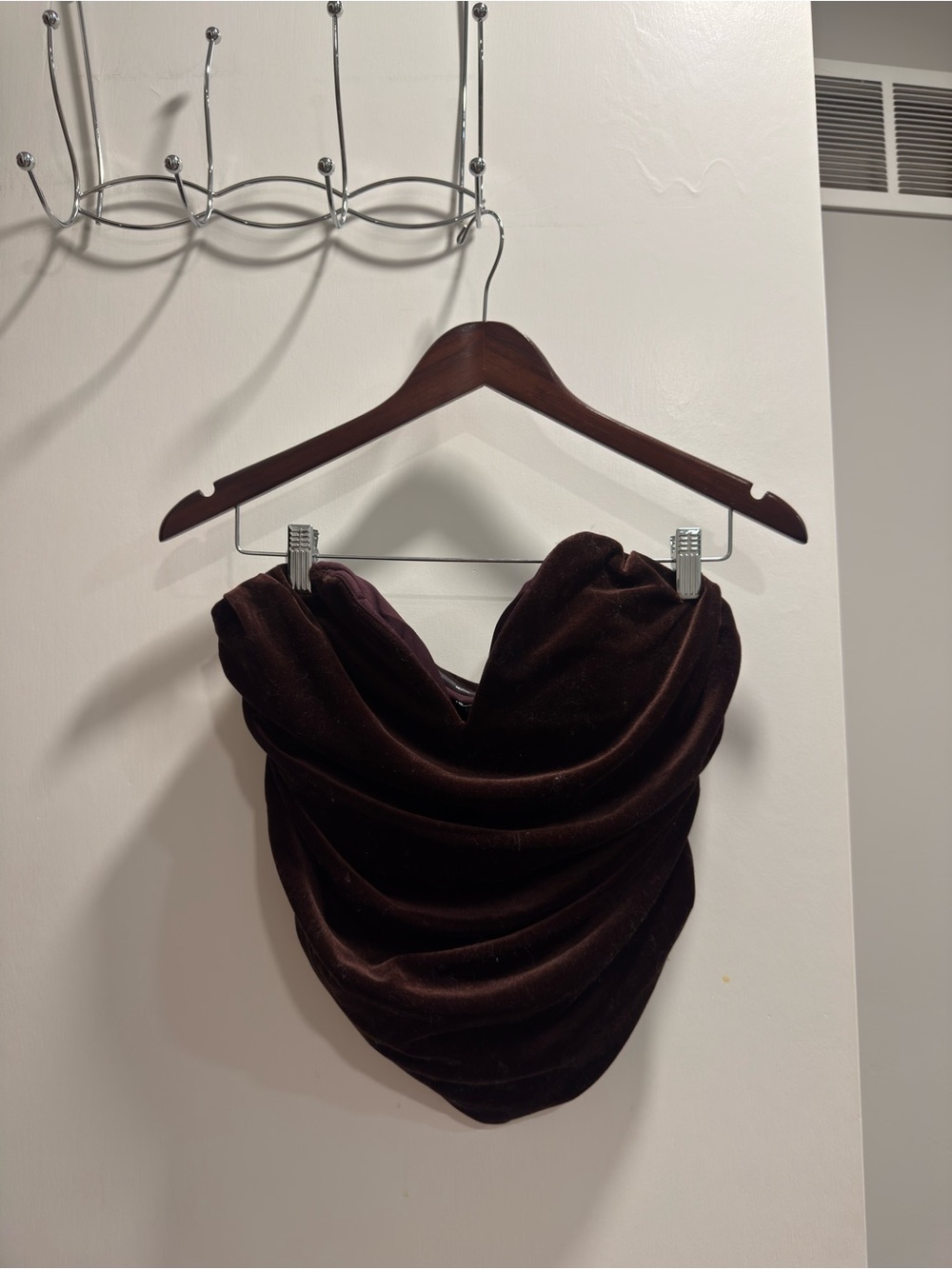 Express Chocolate Brown Velvet Draped Contour Bustier Corset Top